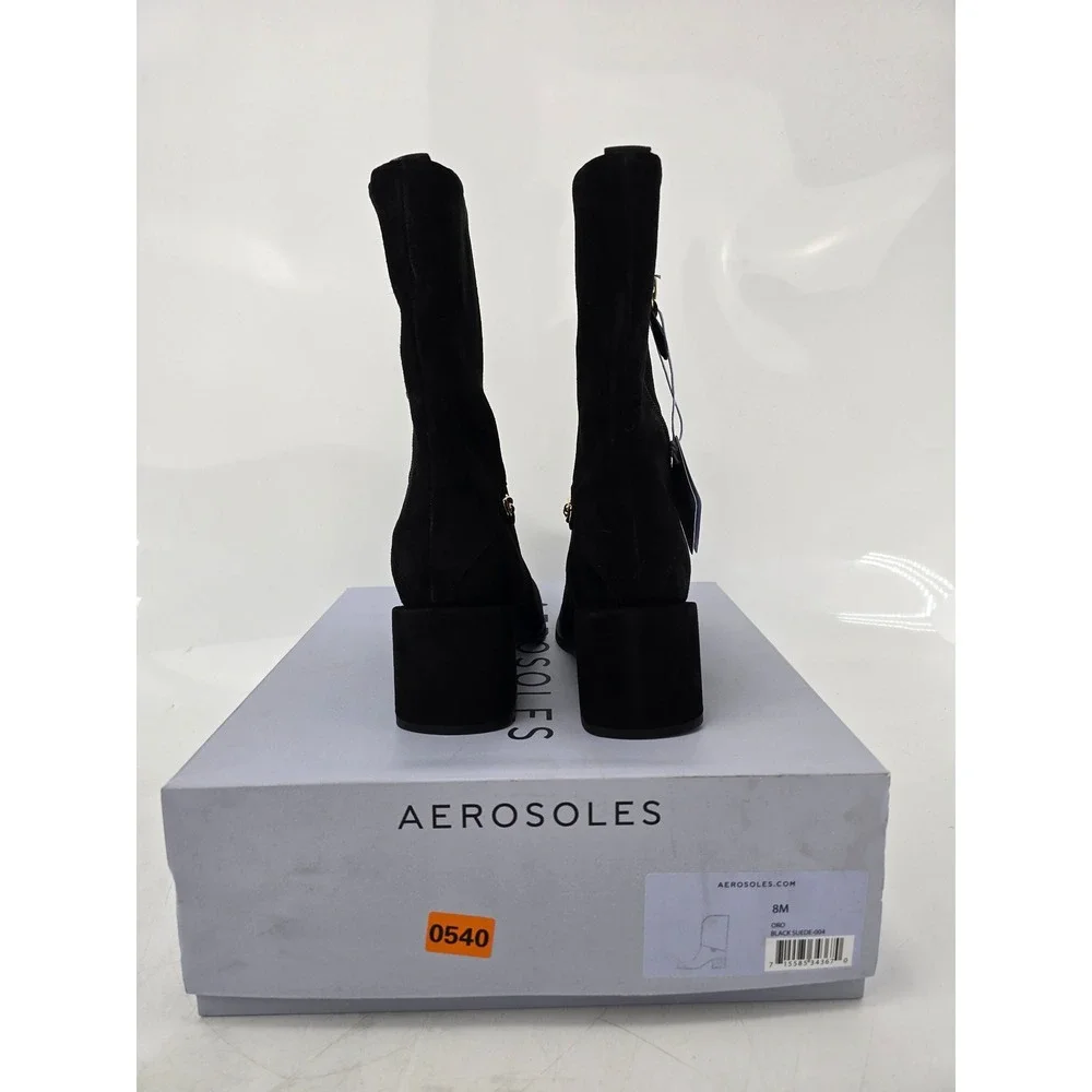Aerosoles Oro Mid-Calf Boots Womens 8M Black Suede Block Heel -New